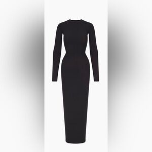 SKIMS Fits Everybody Crewneck Long Sleeve Maxi Dress – Black | Size Small